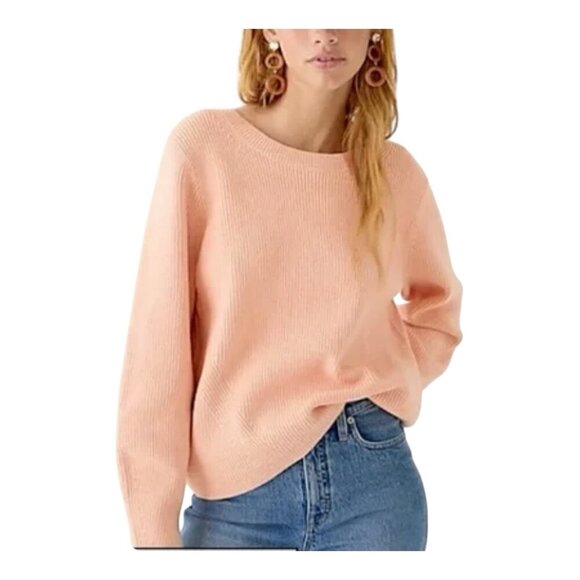 J.CREW Sweaters - J.Crew Sweater Ribbed Stretch Crewneck Sweater Peach Large BJ580 Cable Knit